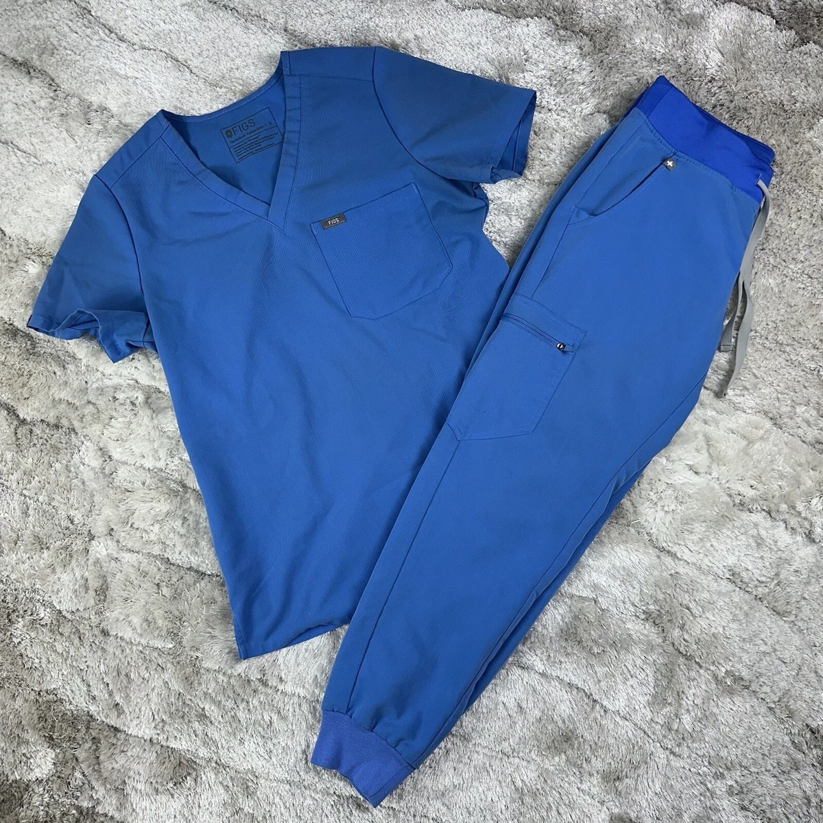 Women s FIGS Scrubs Royal Blue Zamora Joggers Shirt Set Size S P
