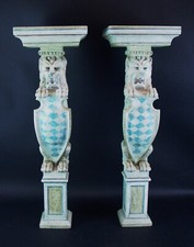 + PAAR große dekorative BLUMENSÄULEN - BAYERISCHER LÖWE - Holz geschnitzt H80cm