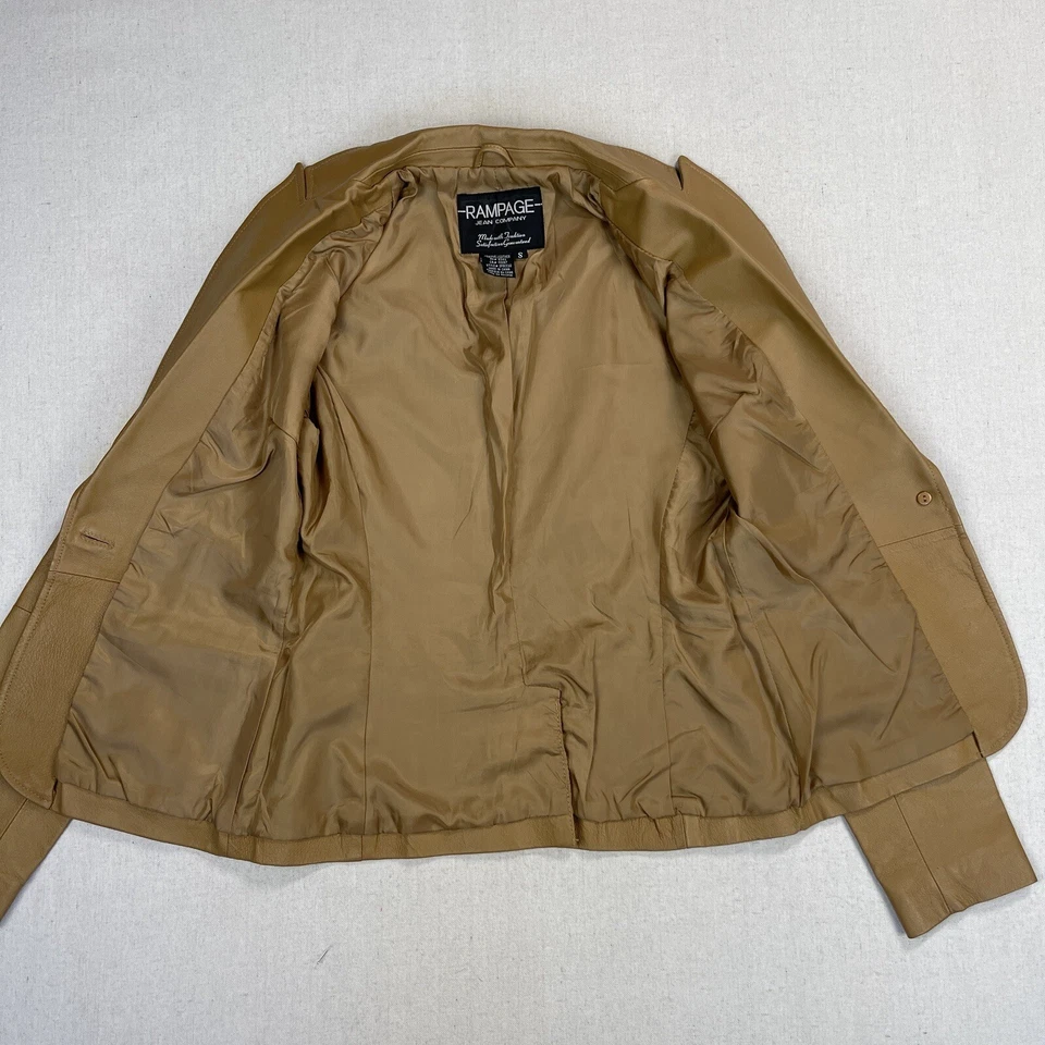 Blazer para mujer Rampage de cuero genuino pequeño color tostado camel con un solo botón ajustado Y2K* Foto 4 de 4