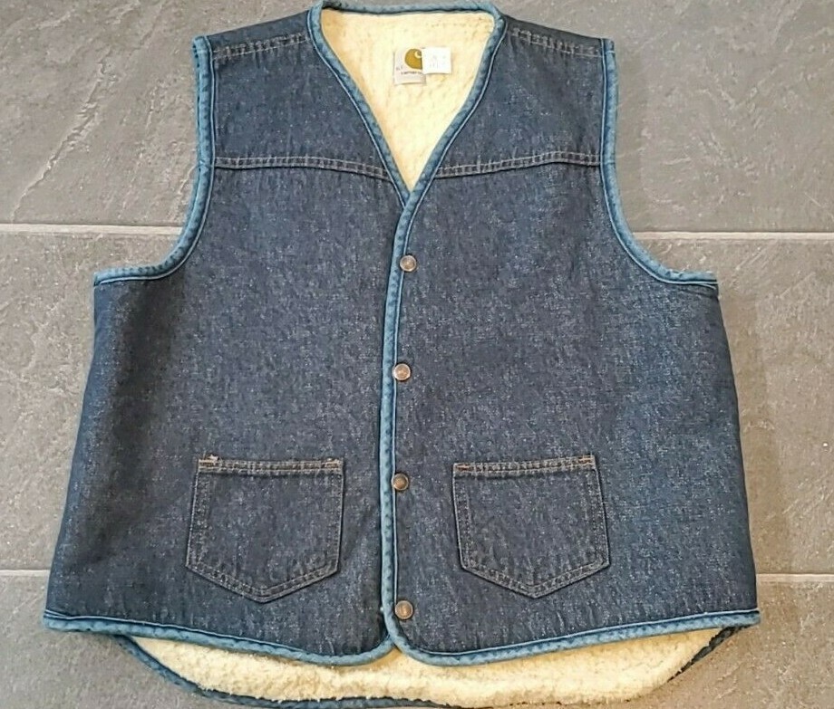 VTG CARHARTT DENIM SHERPA LINED VEST SZ 