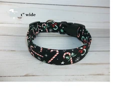Christmas Candy Canes Bows Terri's Dog Collar handmade adjustable fabric pet