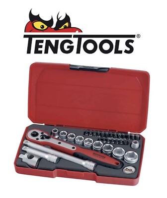 TENG T3834 34-tlg 3/8'' metrisch Steckschlüsselsatz Ratsche & Schraubendreher Bit Set 8mm-19mm