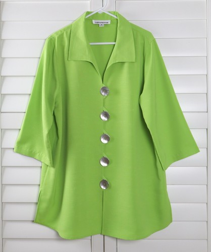 CAROLINE ROSE $328 Green Textured Button Up Collared Jacket Top Size 1X - Picture 5 of 6