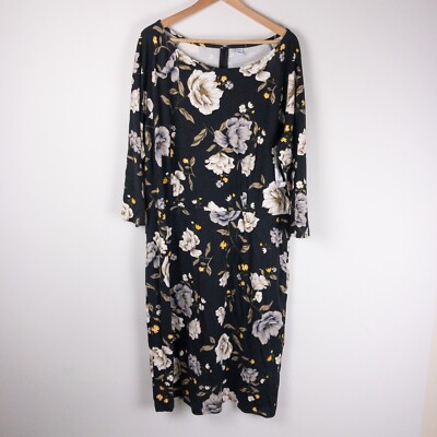 Old Navy Dress Womens XXL Tall Black Dark Floral Ponte Knit Sheath New