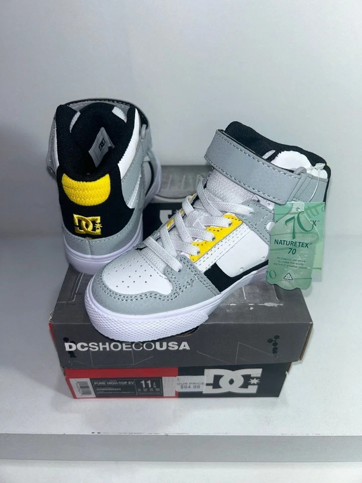 DC Shoe Co Juvenil Talla 11 Pure High-Top EV, Blanco/Gris/Amarillo Foto 4 de 4
