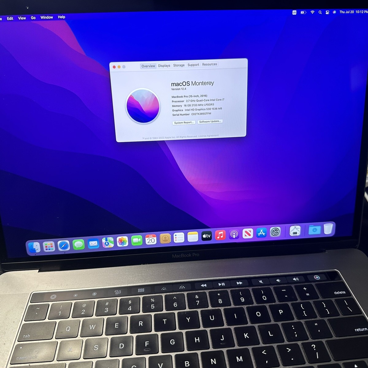 Apple MacBook Pro 15 A1707 Late 2016 Touchbar i7 2.7GHz 16GB Apple MacBook Pro 15 A1707 Late 2016 Touchbar i7 2.7GHz 16GB