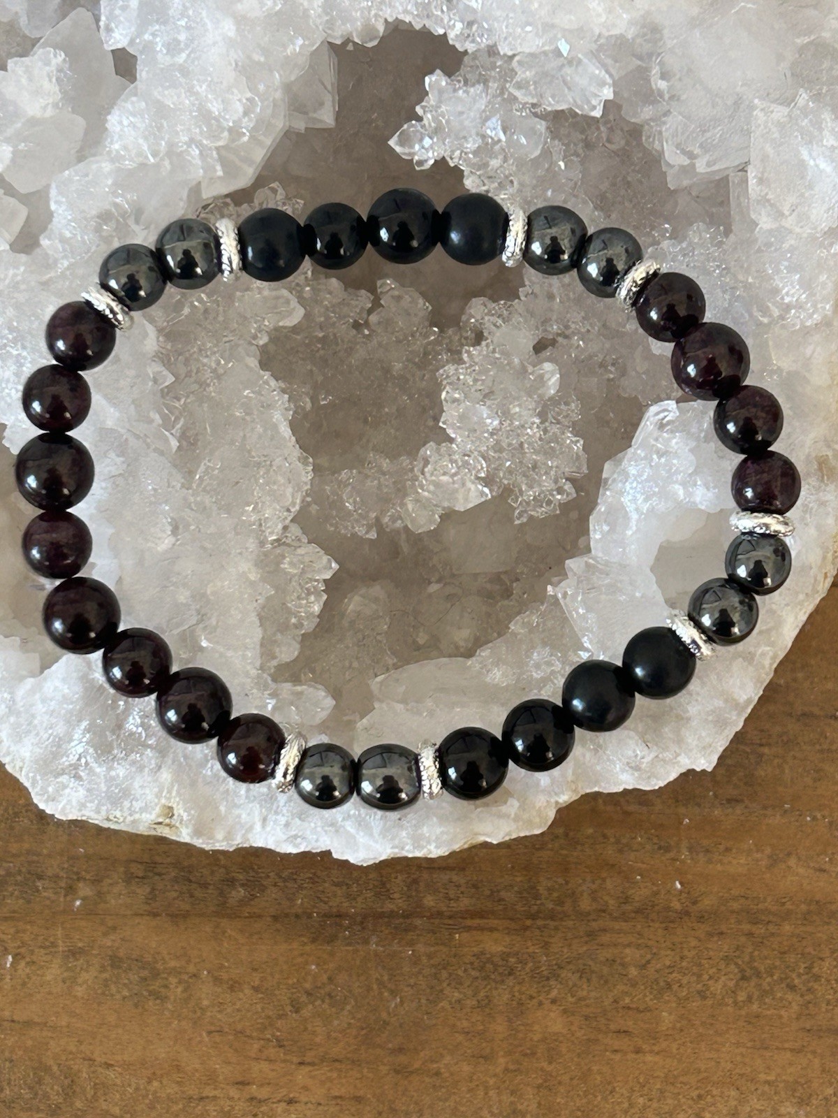 Bracelet Énergie & Protection en grenat et tourmaline de 18 cm pour l'ancrage