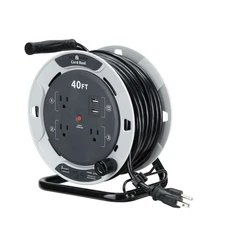 40 Ft. Retractable Extension Cord Reel with 3 Outlets and 2 USB, Multi-Plug E...