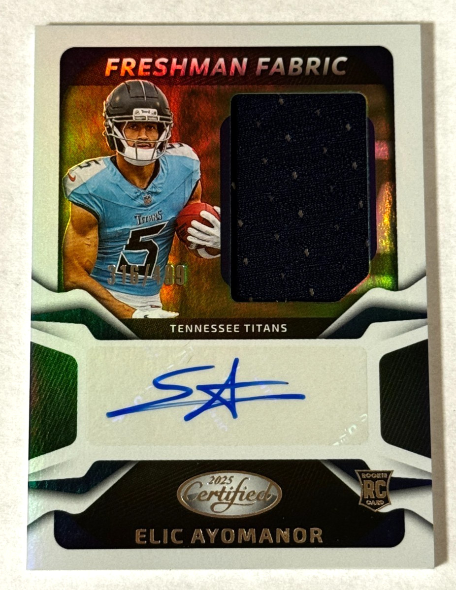 Elic Ayomanor Rookie Auto /499 Freshman Fabric Jersey 2025 Panini Certified