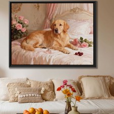 Oil Painting Dog Golden Retriever Canvas Print Dog Artwork Living Room Decor