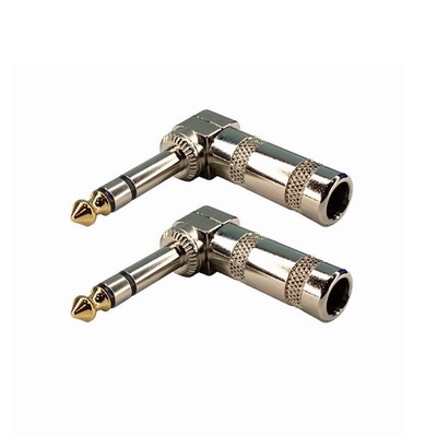 (2) 6.3mm 1/4 inch Stereo Right Angle 90 Degree Instrument Audio Jack Phono Plug