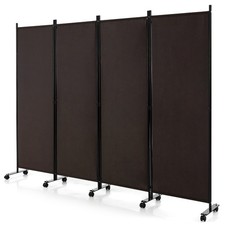 4-Panel Folding Room Divider 6' Rolling Privacy Screen w/ Lockable Wheels Brown