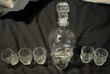 Clear Glass Skull Decanter With 5 Skull Shot Glasses