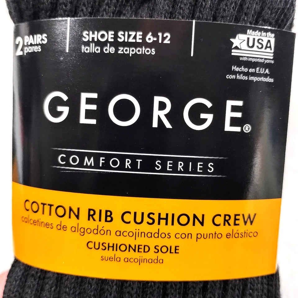 Paquete de 2 pares de calcetines negros de algodón George Comfort para hombre talla 6-12 Foto 4 de 4