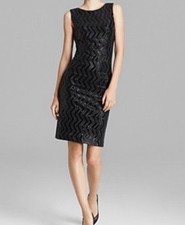 Alice + Olivia Black Chevron Midi Sheath Dress