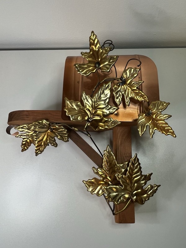 Home Interior Homco Mailbox Wood Copper Decor Gold Leaves Wall Hanging Shelf
