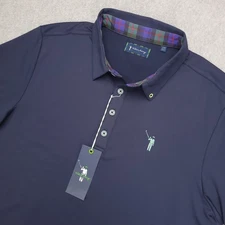 William Murray Golf Polo Shirt Navy Blue Short Sleeve Mens Large Plaid Trim Logo