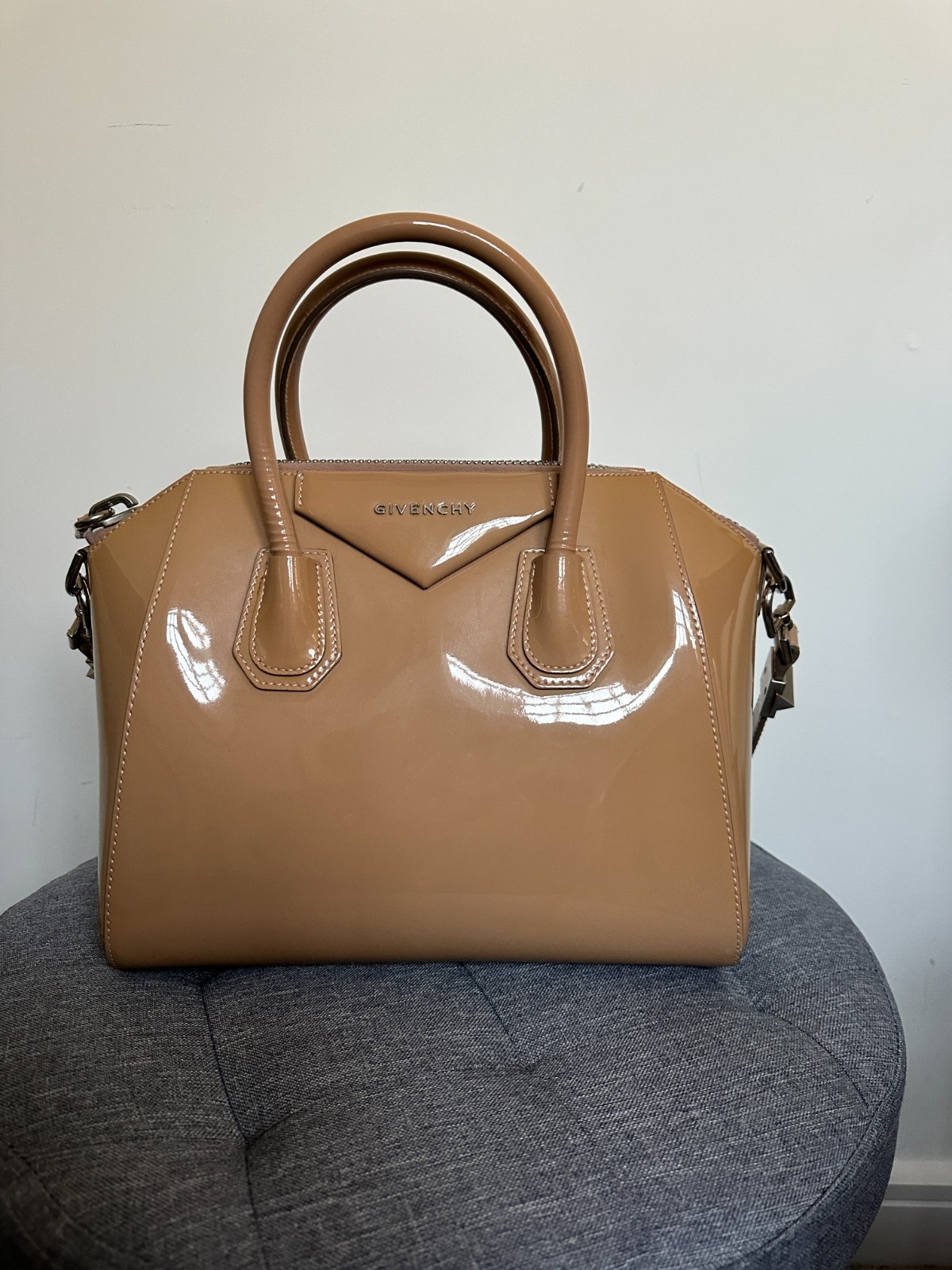 Givenchy Antigona Beige Patent Leather Small Handbag