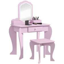 Kinder Schminktisch Rosa MDF Acryl 55x36x86cm Spiegel Hocker Schublade mit Stauraum