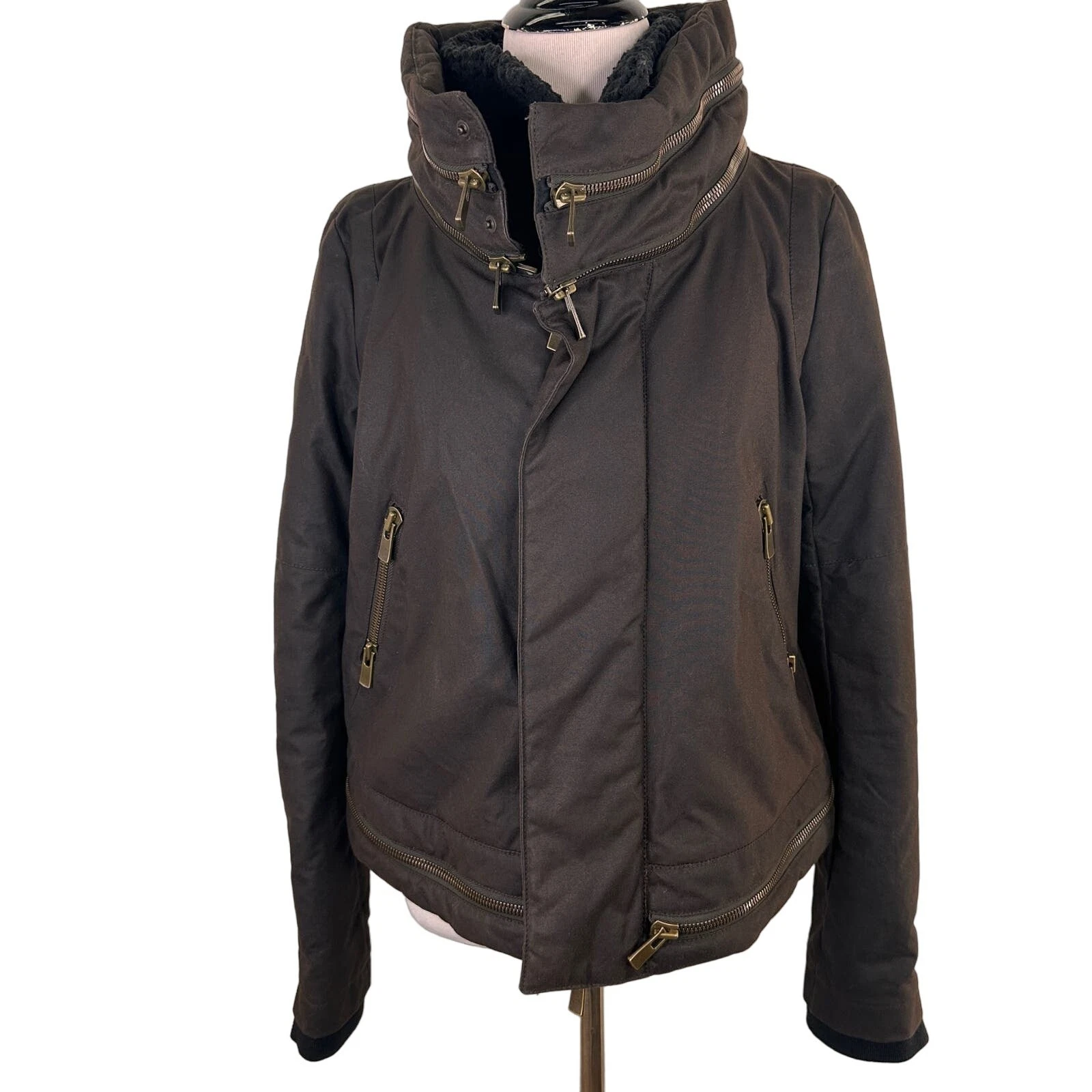 Givenchy — Givenchy Brown Oilskin Double Zipper Fleece Lined Jacket Size 40