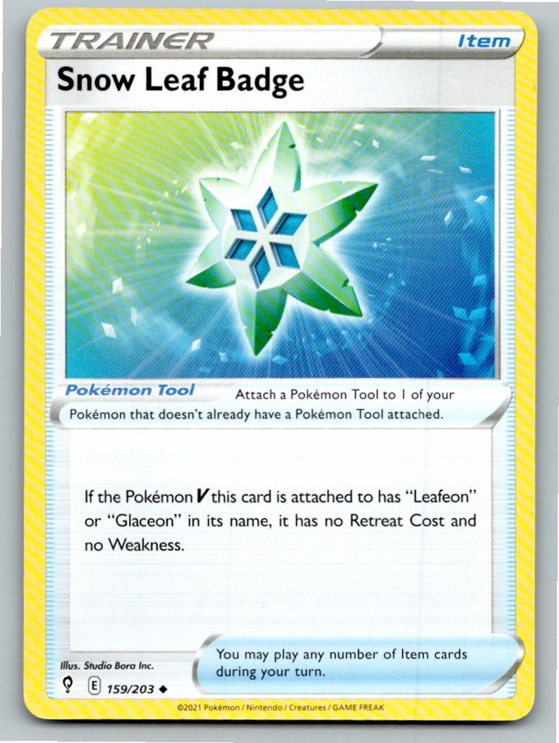 2021 POKEMON SNOW LEAF BADGE EVOLVING SKIES 159/203 UC NM A67779 FREE S&H