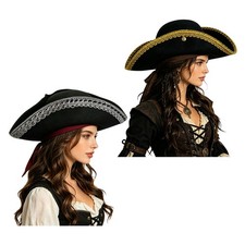 Adults Pirate Hat Classic Headwear Lightweight Tricorn Cap Cosplay Corsair Cap