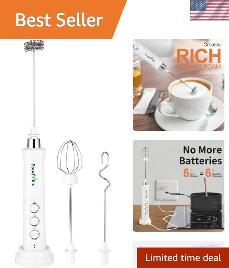 MF09 3 in 1 Rechargeable Milk Frother Handheld Foam Maker with Charging Stand...