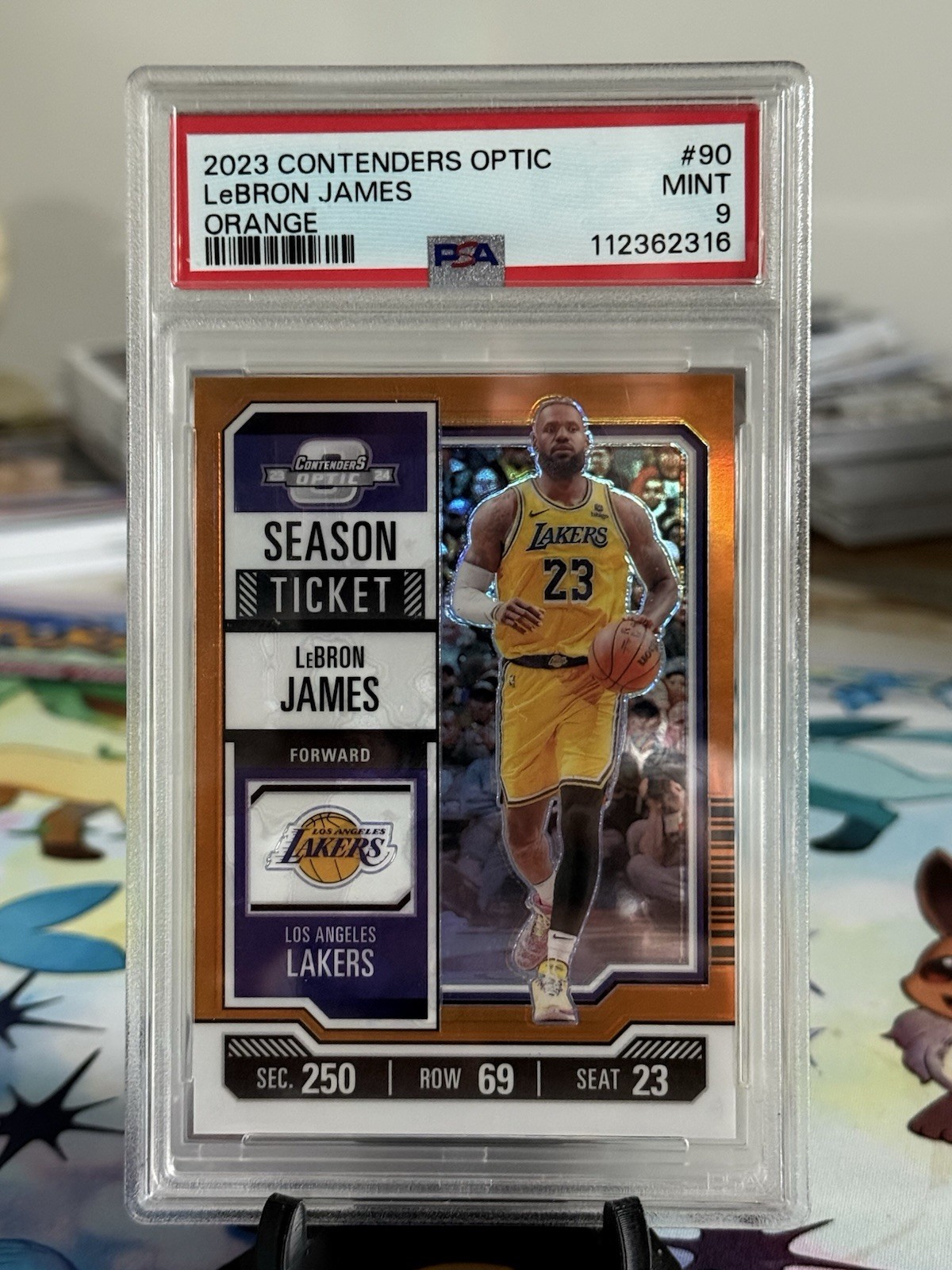 2023-24 Contenders Optic - LeBron James Season Ticket Orange Prizm /49 PSA 9