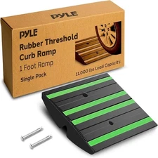 Pyle 1 Ft. Rubber Threshold Curb Ramp - Green Reflective Strips NEW OPEN BOX