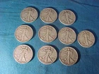 10-US Coins SILVER  LIBERTY WALKING HALF DOLLARS 5.00$ Face Value Various Dates