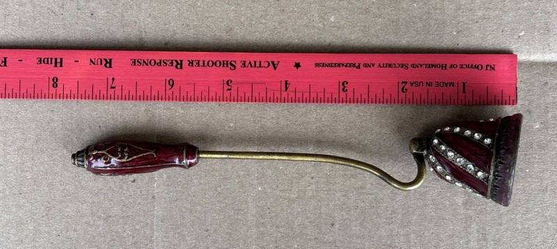 Jeweled Brass Enameled Candle Snuffer 7.5" Santa Man Handle Ex. Condition