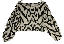 Rachel Zoe Womens Ikat Cropped Blouse Long Sleeve Boat Neck Size L Multicolor