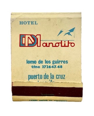Tenerife Canary Islands Vintage Matchbook Puerto de la Cruz Hotel Manolito 