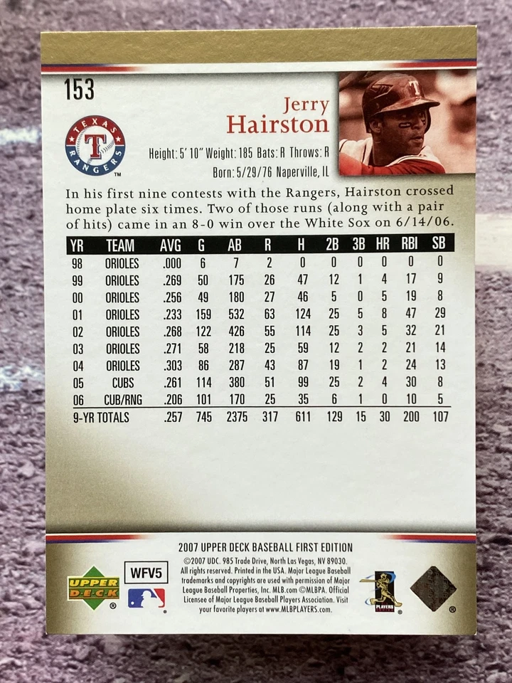 2007 Upper Deck First Edition Jerry Hairston #153 Texas Rangers - Image 2 of 2