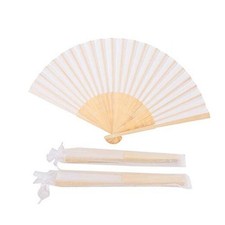 50pcs White Imitated Silk Fabric Bamboo Folded Hand Fan Bridal Dancing Props