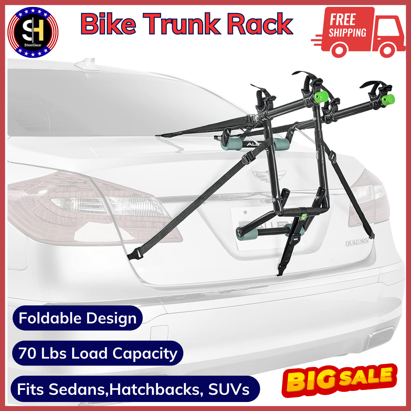 Bike Rack Trunk Mount Carrier For Car Minivan, Suv, Hatchback, Sedan