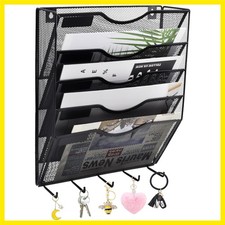 5 Pocket Mesh Hanging File Organizer with Key Holder Hooks  Nametag Label, W...
