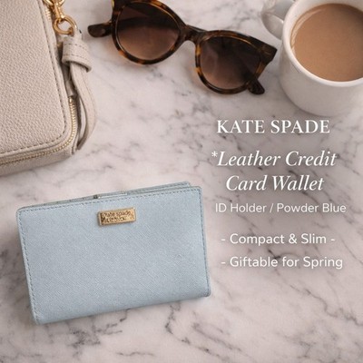 Kate Spade Credit Card Wallet ID Holder Leather Powder Blue Designer Classic