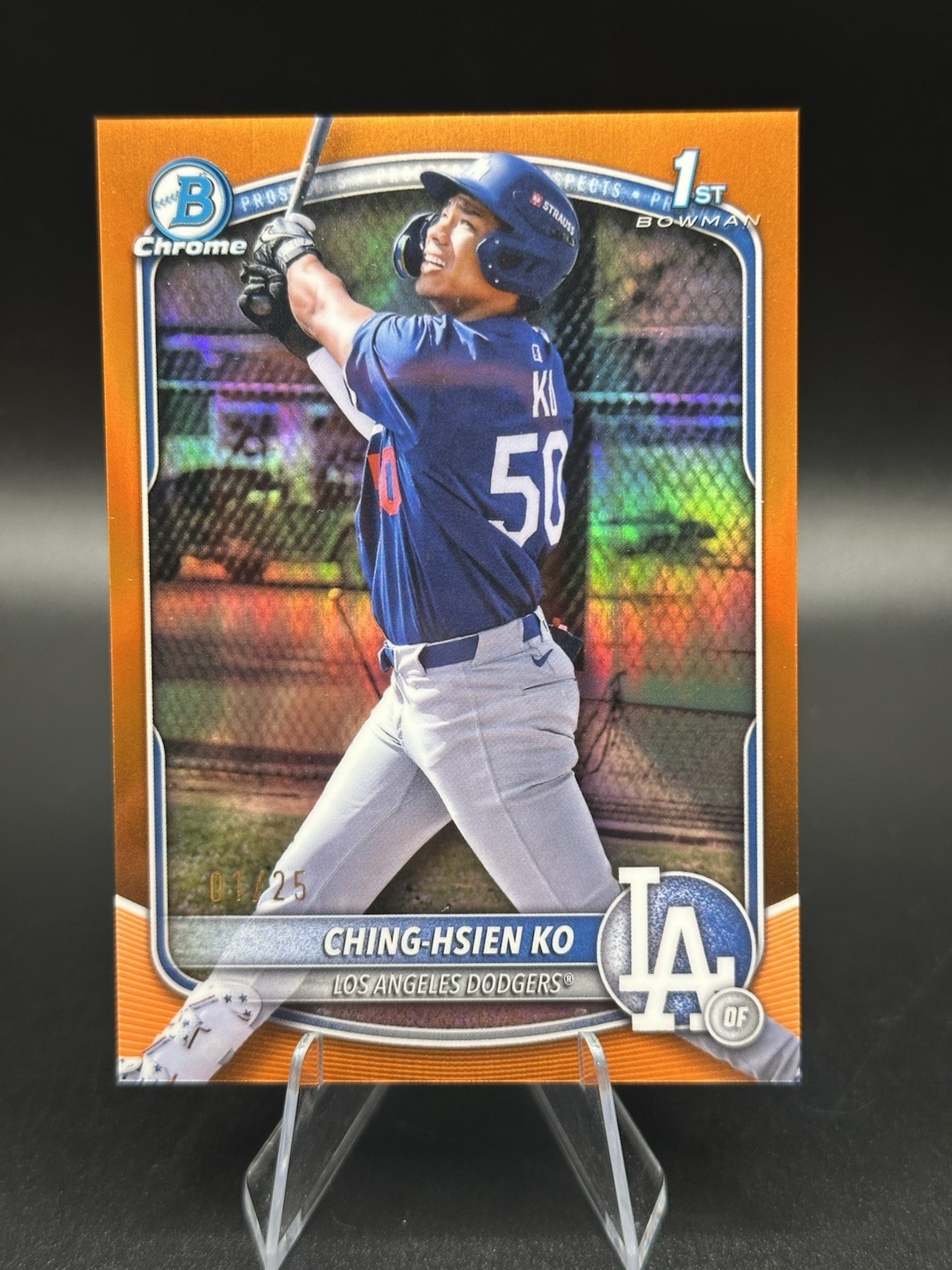 2025 Bowman Chrome Prospects BCP-224 /25 Orange Refractor Ching-Hsien Ko Dodgers