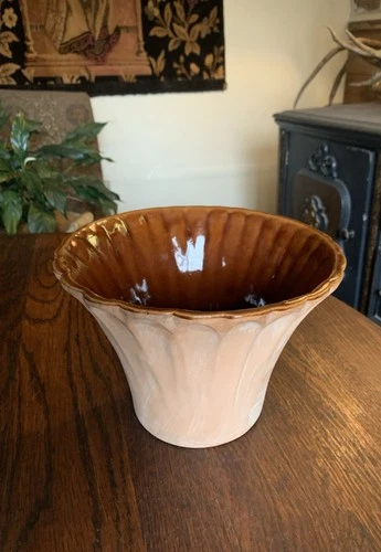 Vintage Scarce Frankoma A8 FLOWER POT  Brown Planter Ada Clay 6.25”x9”