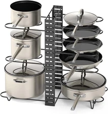 Adjustable 8 Tier Pots and Pans Organizer Rack Pots Holder for Kitchen Cabinet