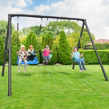 600lb Heavy-Duty Metal Frame Swing Set with 3 Swings Kids Adult Playset Backyard