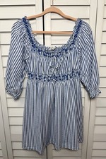 American Eagle Striped Embroidered Puff Sleeve Smocked Dress Women’s Size Small