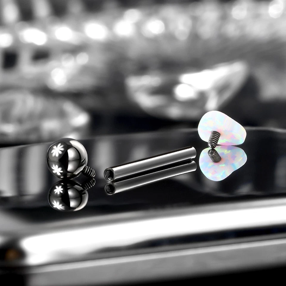 Anillo Lengua Titanio Corazón Ópalo 14G 16mm Cuerpo Roscado Interno Piercing Joyería Foto 4 de 4