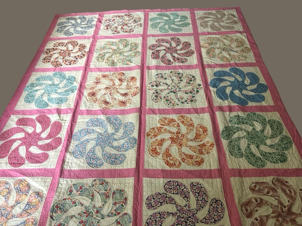 Early Depression era 1920's Whirligig Fan Patchwork handmade Quilt Museum qualit - Image 2 of 4