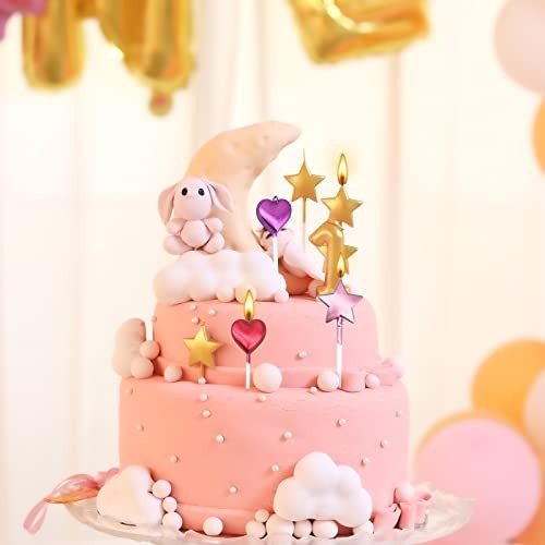 10 Cute Heart Shaped and Star Birthday Candles Multi Heart -10 Multicolor - Picture 6 of 7