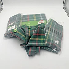 8 World Market Holiday Plaid Retro Napkins and Table Cloth 60 x 90 NIP Cotton