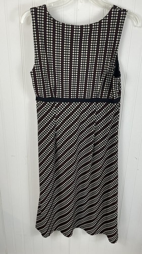 Loft Women's Black Geometric Print Dress Empire Waist With Ribbon Tie Size 10 - Picture 8 of 10