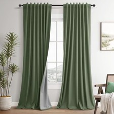 100 Blackout Linen Curtains 84 Inch Length 2 Panels Set Olive Green Luxury f...