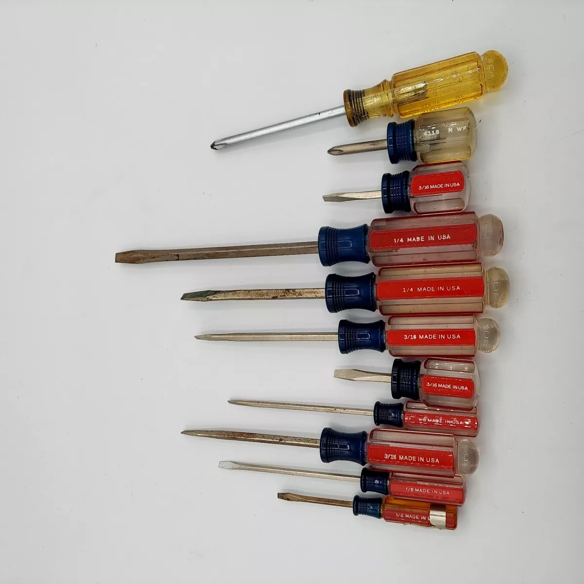 11 Craftsman Screwdrivers Philips Flat Head Clear Red Blue Handle VINTAGE
